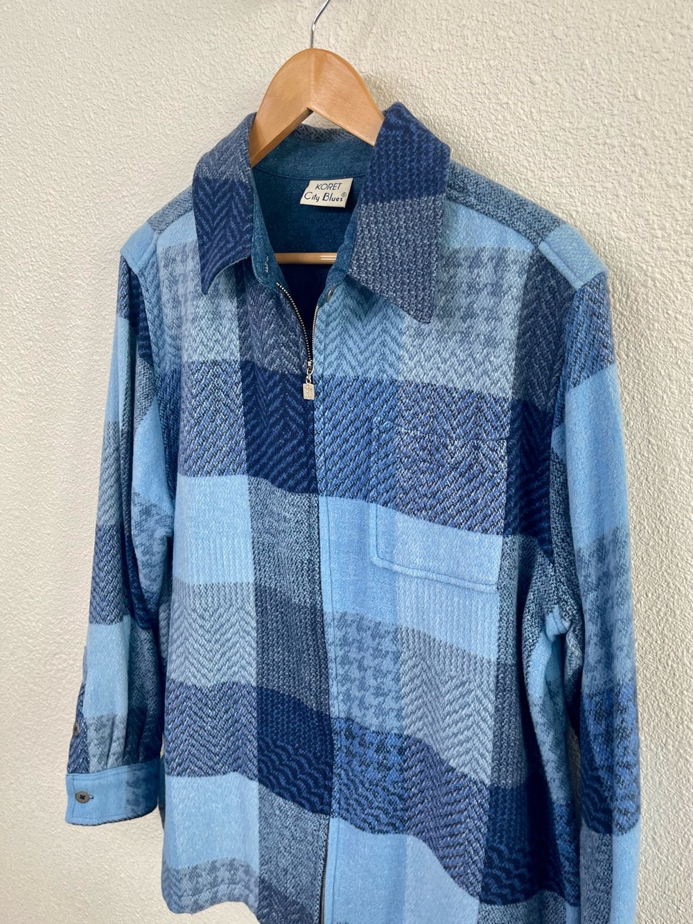 Koret Blue Textured Plaid Shirt Jacket Shacket with Contrasting Denim Detail